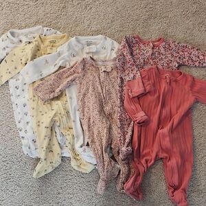 Set / Lot / Bundle Of Six Footies Size 3-6 Mos